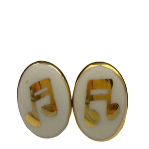 Vintage gold tone & enamel music note screw back earrings Womens costume jewelry